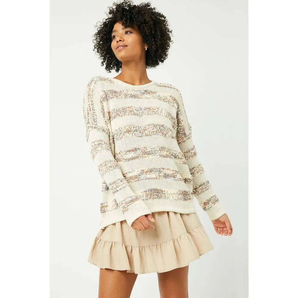 HAYDEN Poppy Popcorn Striped Crew Neck Sweater Misses Medium - Picture 3 of 6